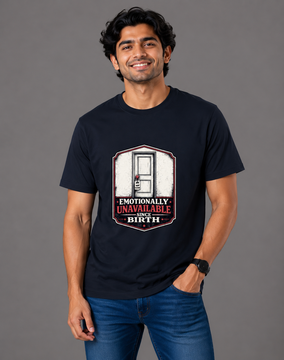Emotionally Unavailable Since Birth - Classic Crew Cotton T-Shirt for Men