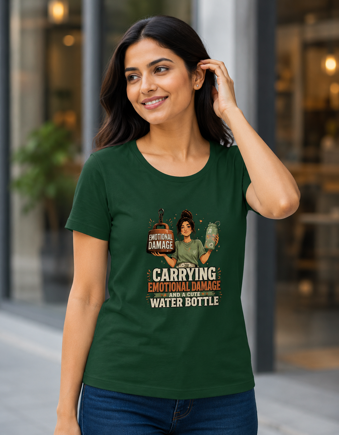 Carrying Emotional Damage and a Cute Water Bottle Women's Graphic T-Shirt