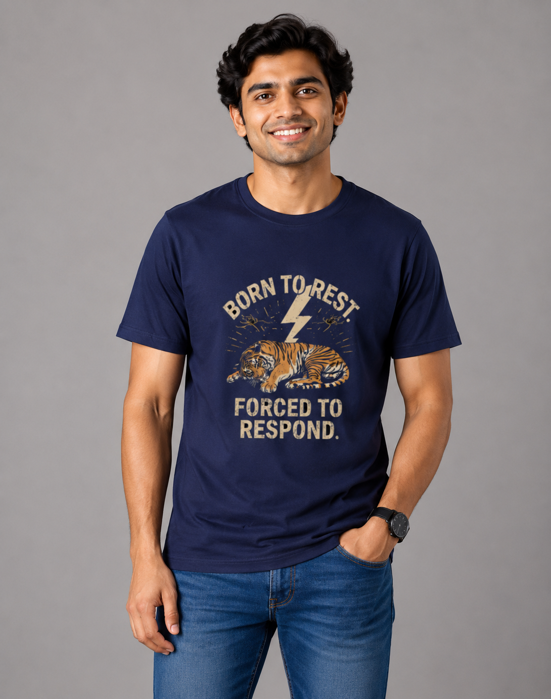 Born To Rest Forced to Respond - Classic Crew Cotton T-Shirt for Men