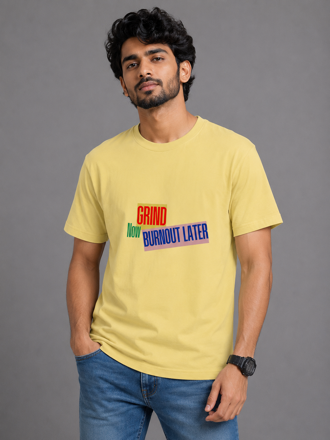 Grind Now Burnout Later - Classic Crew Cotton T-Shirt for Men