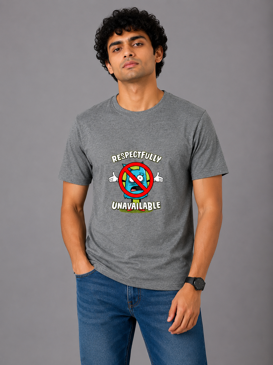 Respectfully Unavailable - Classic Crew Cotton T-Shirt for Men