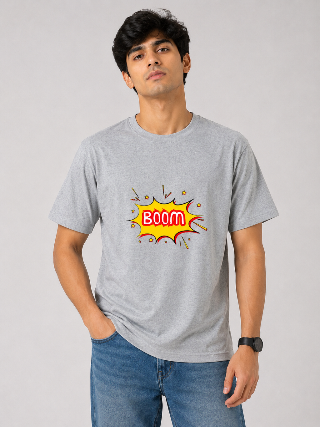BOOM Graphic Printed Classic Crew Cotton T-Shirt for Men