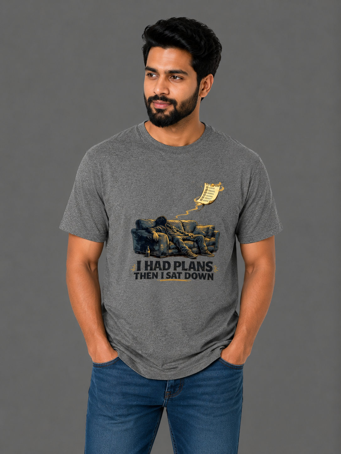 I Had Plans Then I Sat Down | Relatable Printed Men's Classic Crew Cotton T-Shirt | Printed Nonsense