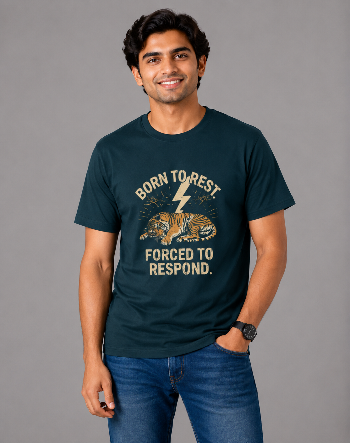 Born To Rest Forced to Respond - Classic Crew Cotton T-Shirt for Men