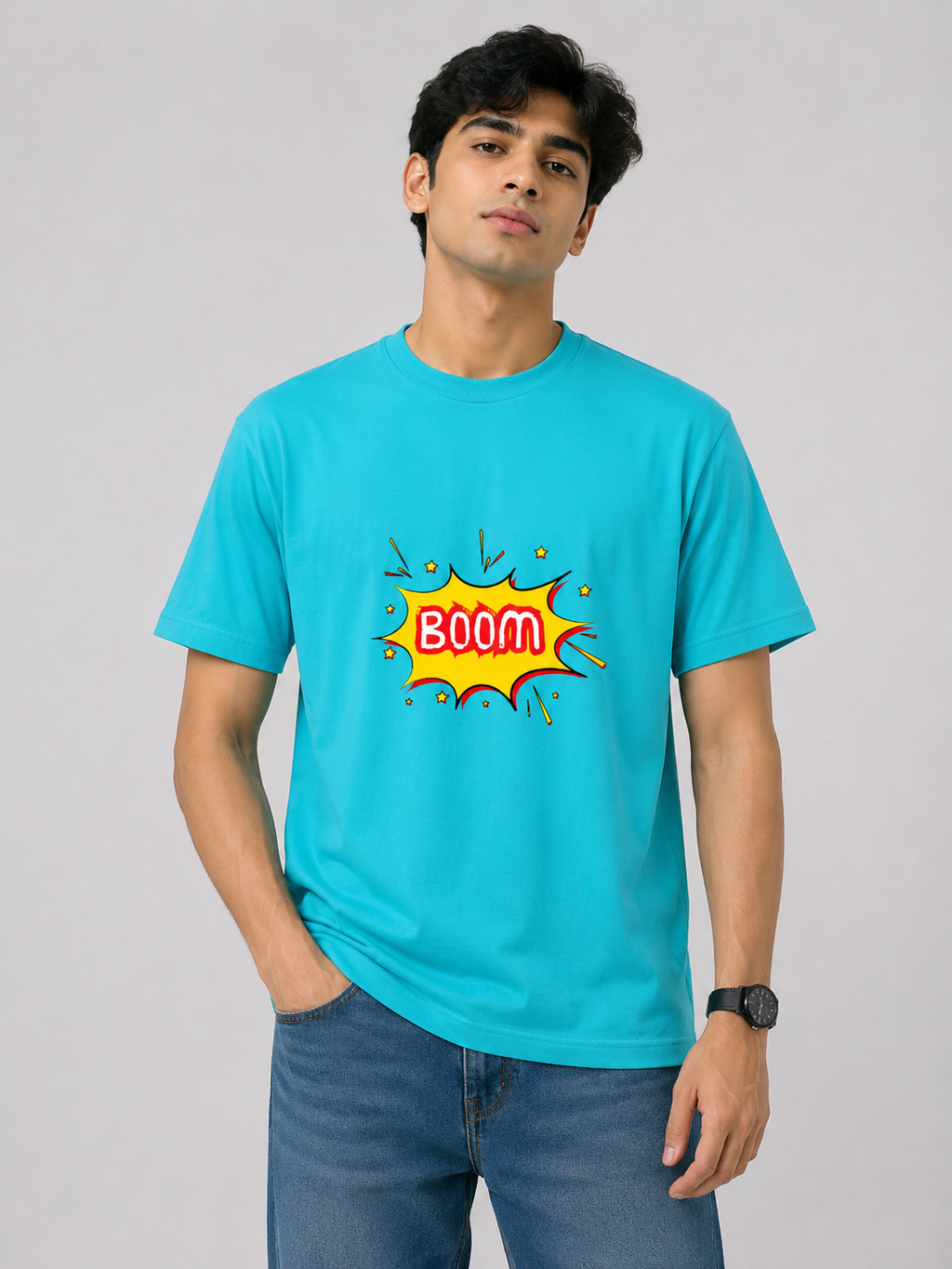 BOOM Graphic Printed Classic Crew Cotton T-Shirt for Men
