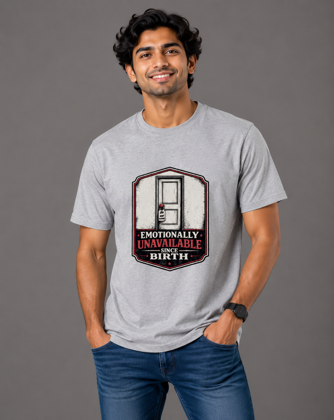 Emotionally Unavailable Since Birth - Classic Crew Cotton T-Shirt for Men