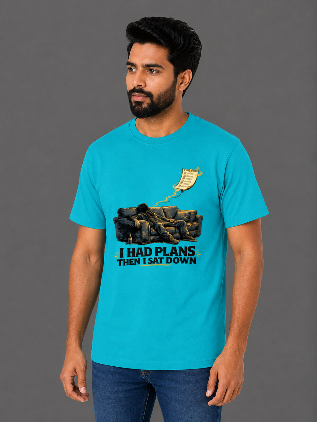I Had Plans Then I Sat Down | Relatable Printed Men's Classic Crew Cotton T-Shirt | Printed Nonsense