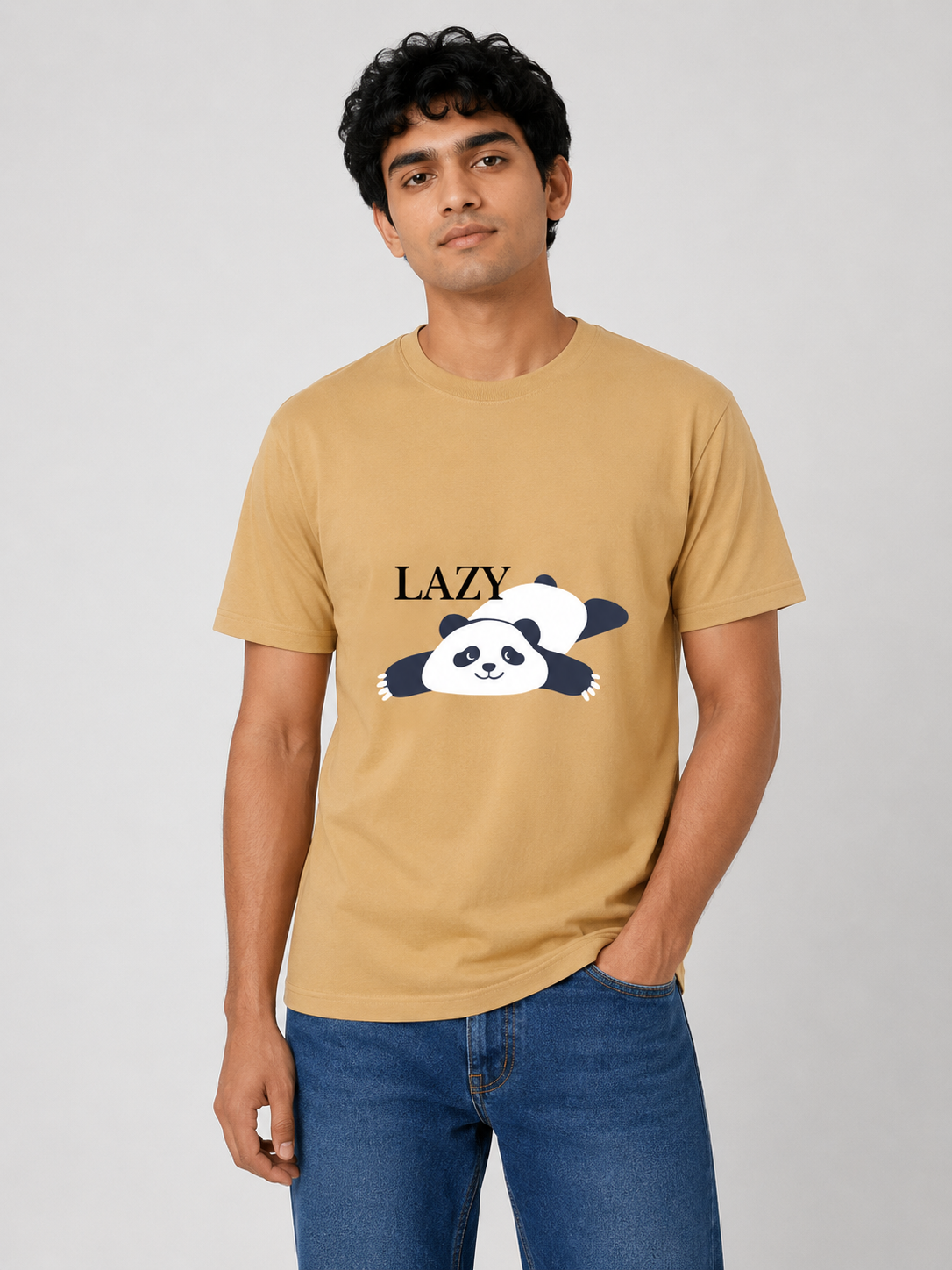 Lazy Panda - Classic Crew Cotton T-Shirt for Men