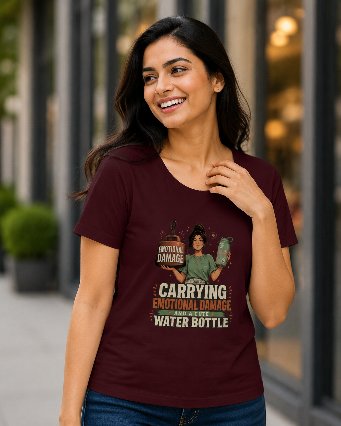 Carrying Emotional Damage and a Cute Water Bottle Women's Graphic T-Shirt