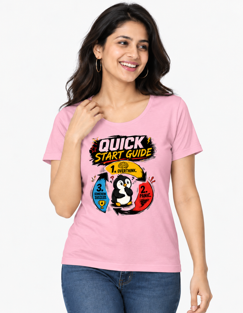 Quick Start Guide Graphic T-Shirt – Funny Penguin Cotton T-shirt