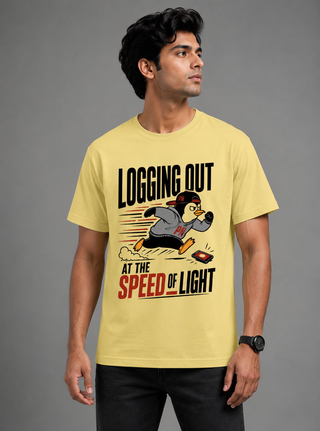 Logging Out at the Speed of Light Graphic T-Shirt | Cotton Printed Men's T-Shirt
