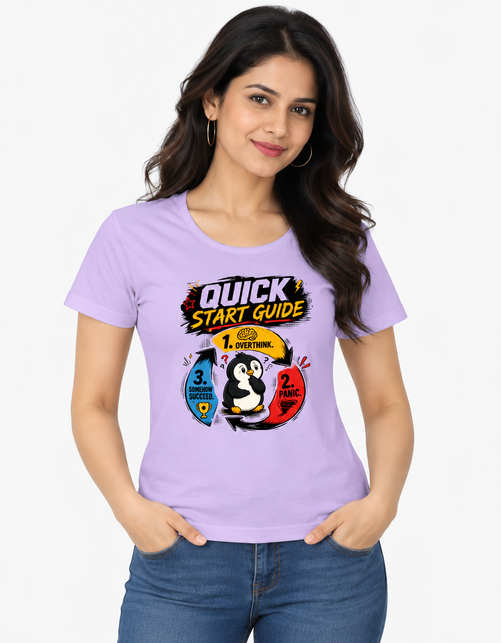 Quick Start Guide Graphic T-Shirt – Funny Penguin Cotton T-shirt