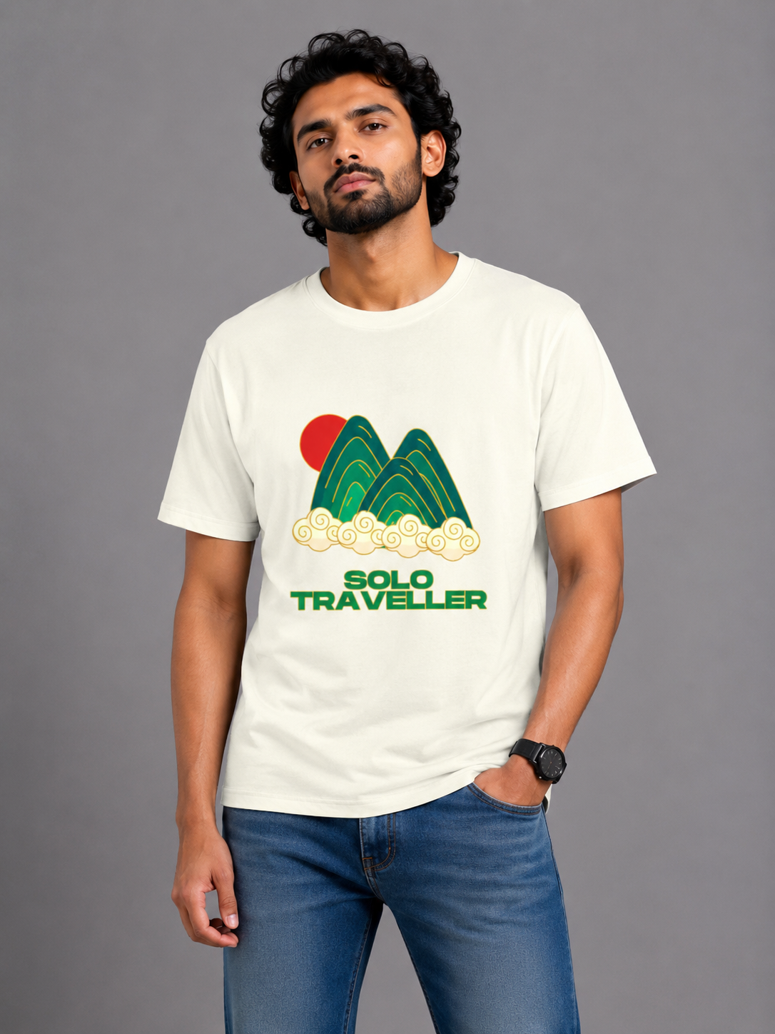 Solo Traveller Graphic Printed Classic Crew Cotton T-Shirt for Men