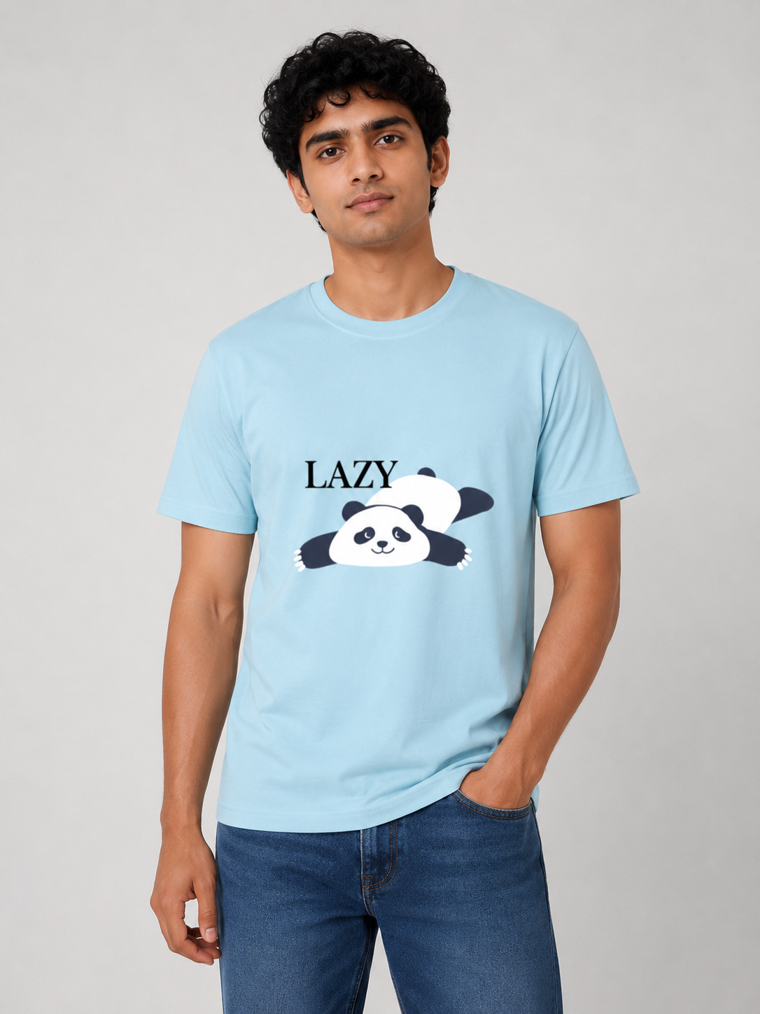 Lazy Panda - Classic Crew Cotton T-Shirt for Men