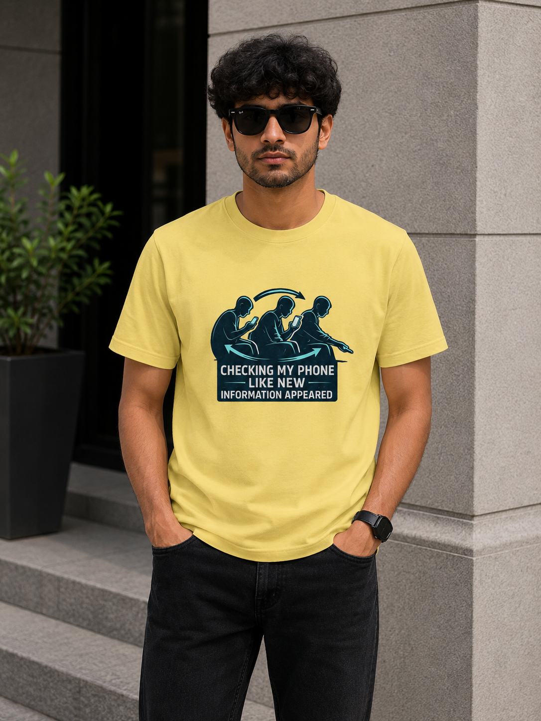 Checking My Phone Like New Information Appeared Classic Crew Cotton T-Shirt for Men