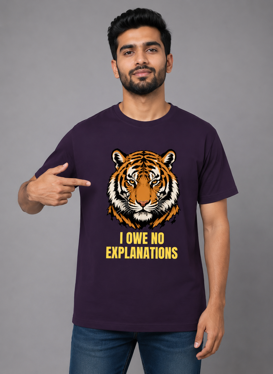 I Owe No Explanations Tiger Graphic T-Shirt | Men's Cotton Regular Fit Tee