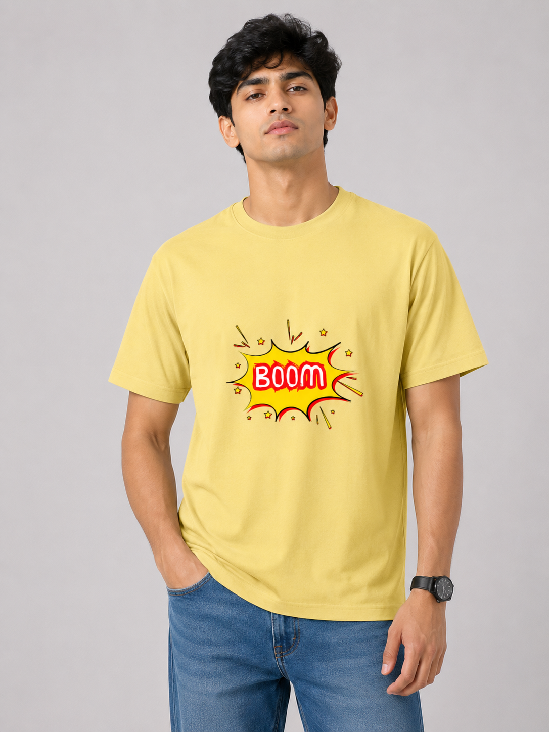 BOOM Graphic Printed Classic Crew Cotton T-Shirt for Men