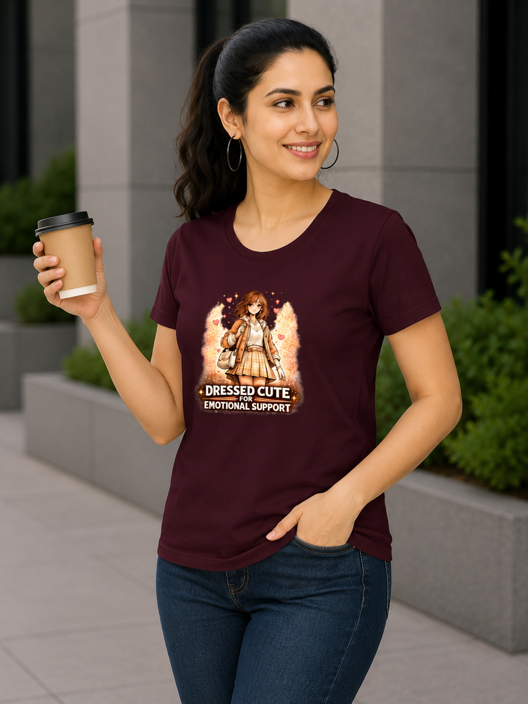 Dressed Cute For Emotional Support Women's Graphic T-Shirt | Funny Aesthetic Cotton T-shirt