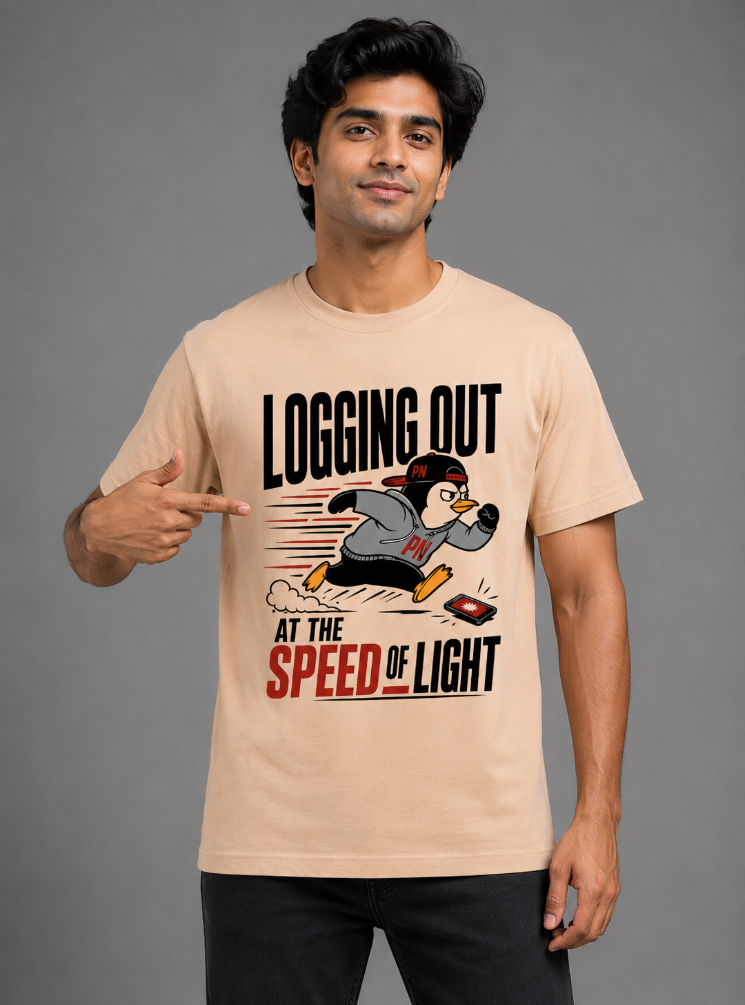 Logging Out at the Speed of Light Graphic T-Shirt | Cotton Printed Men's T-Shirt