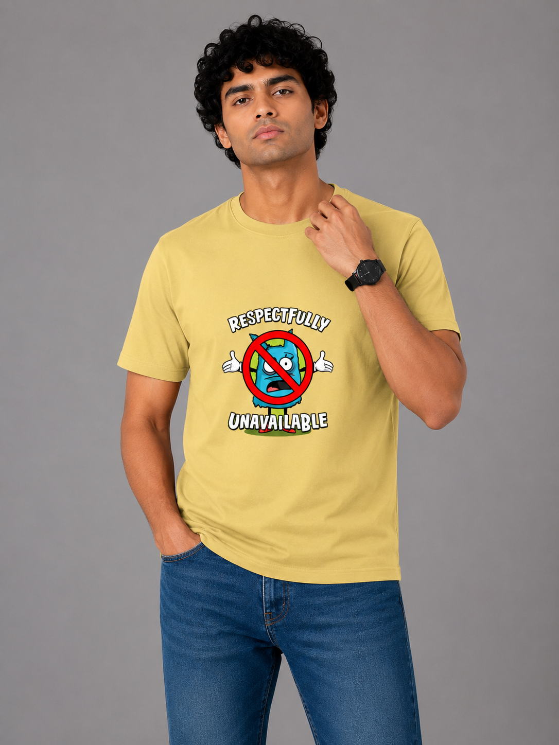 Respectfully Unavailable - Classic Crew Cotton T-Shirt for Men