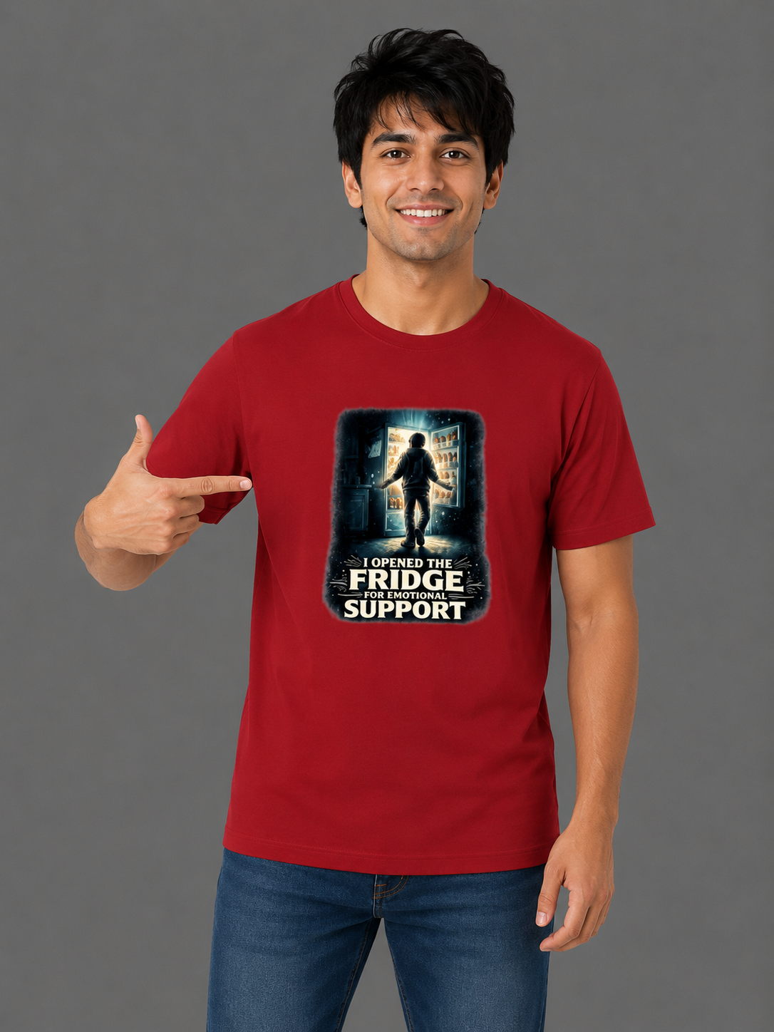 I Opened The Fridge For Emotional Support | Relatable Printed Men's Classic Crew Cotton T-Shirt | Printed Nonsense