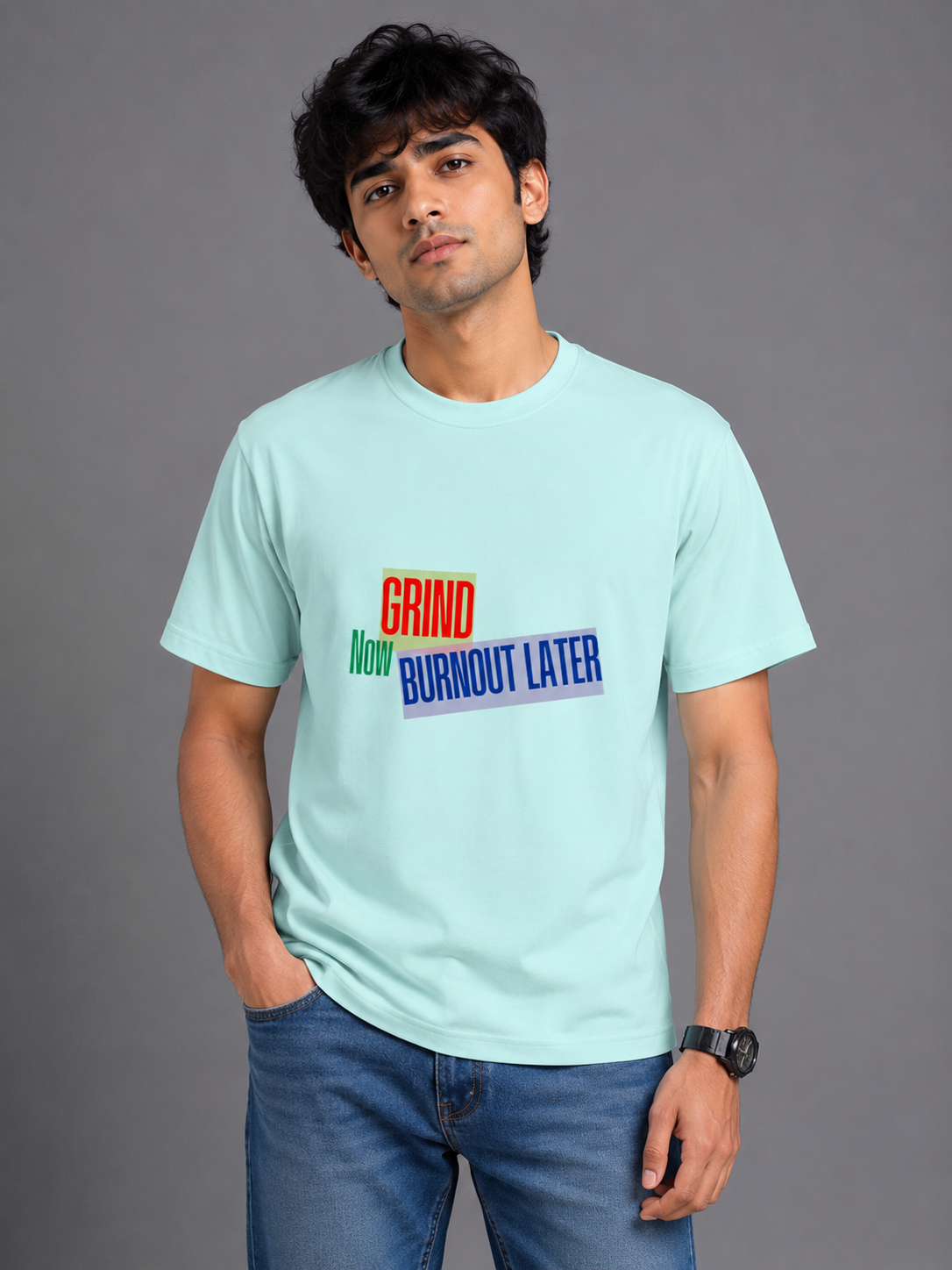 Grind Now Burnout Later - Classic Crew Cotton T-Shirt for Men