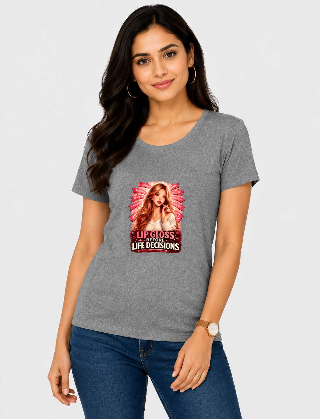 Lip Gloss Before Life Decisions - Classic Crew Cotton T-Shirt for Women