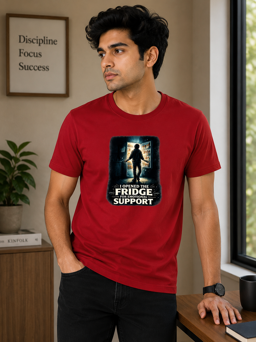 I Opened The Fridge For Emotional Support Funny T-Shirt | Sarcastic Cotton Graphic Tee