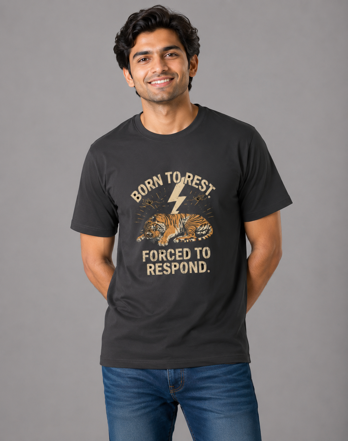 Born To Rest Forced to Respond - Classic Crew Cotton T-Shirt for Men