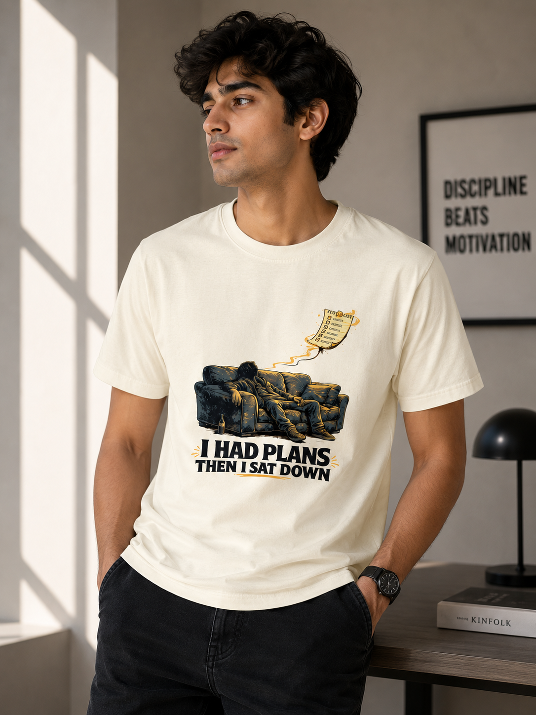 I Had Plans Then I Sat Down – Funny Lazy Mood Graphic T-Shirt