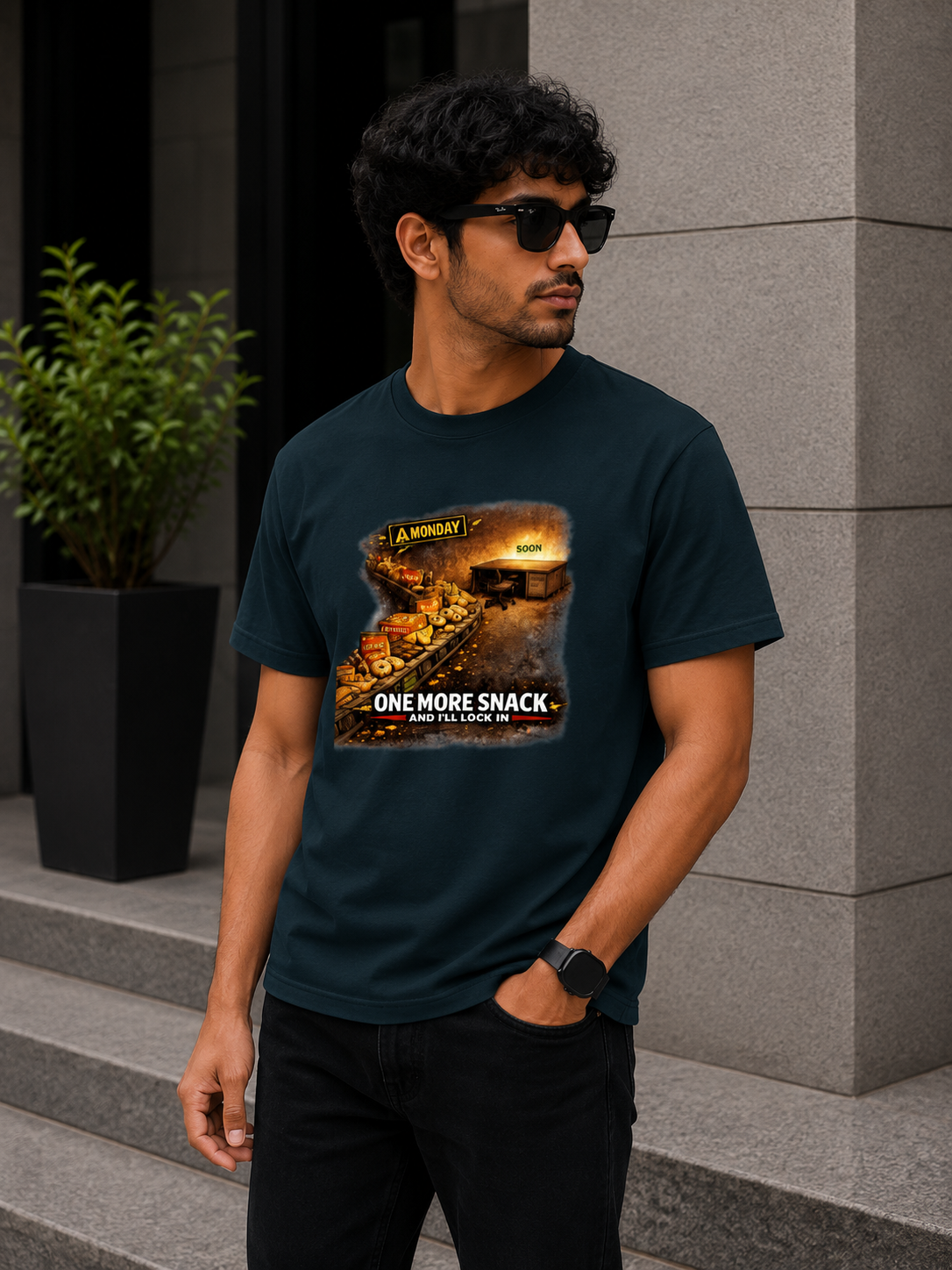 One More Snack and I'll Lock in T-Shirt | Procrastination Humor Graphic Cotton t-shirt