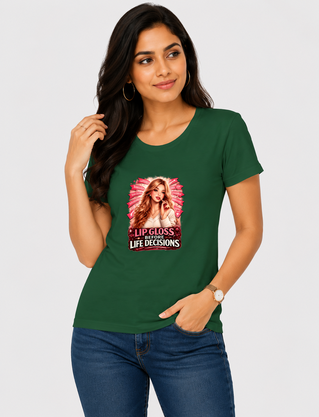 Lip Gloss Before Life Decisions - Classic Crew Cotton T-Shirt for Women