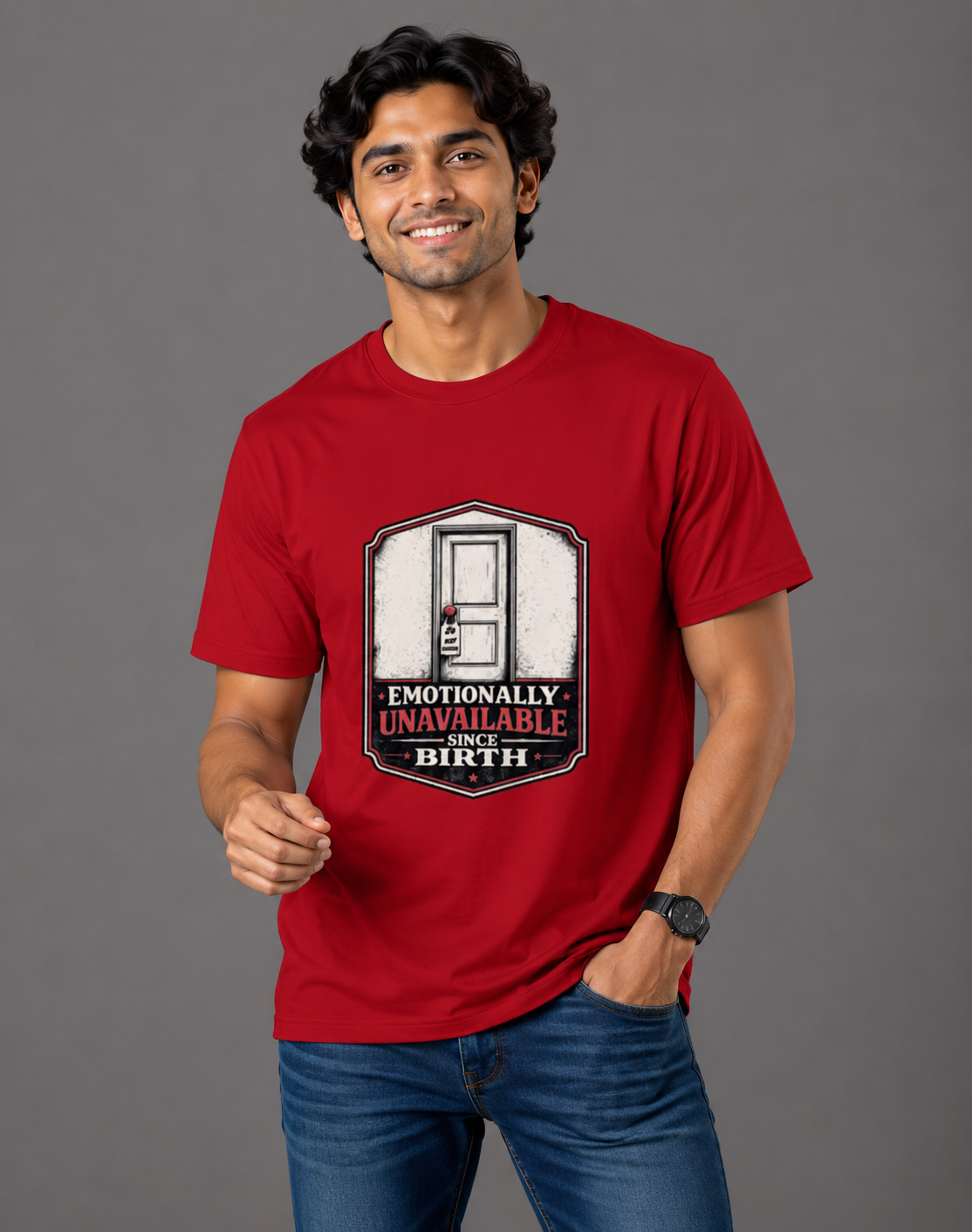 Emotionally Unavailable Since Birth - Classic Crew Cotton T-Shirt for Men