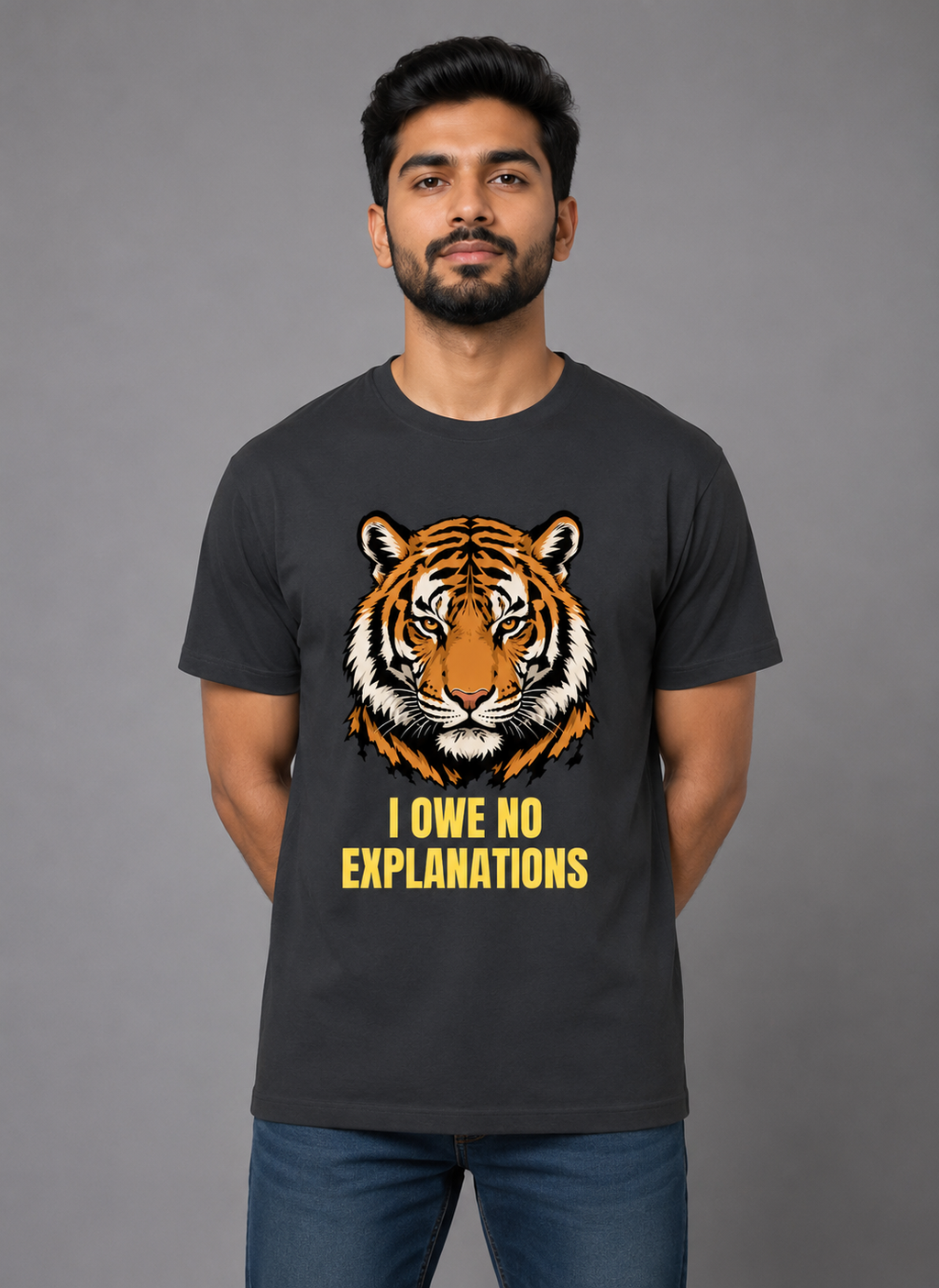I Owe No Explanations Tiger Graphic T-Shirt | Men's Cotton Regular Fit Tee