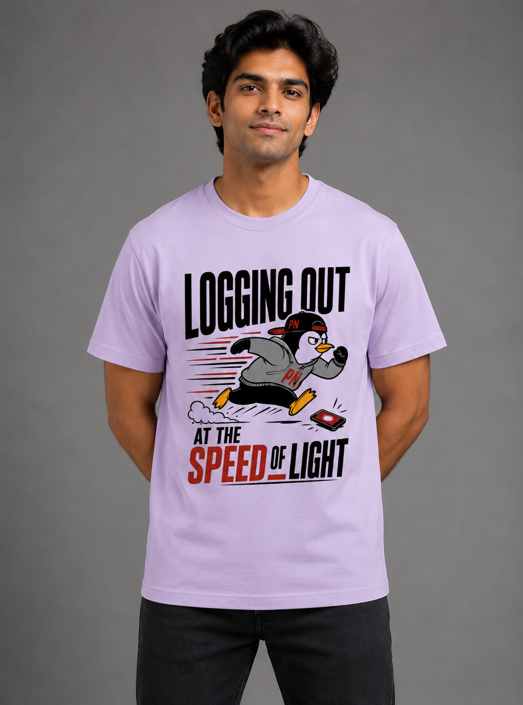 Logging Out at the Speed of Light Graphic T-Shirt | Cotton Printed Men's T-Shirt