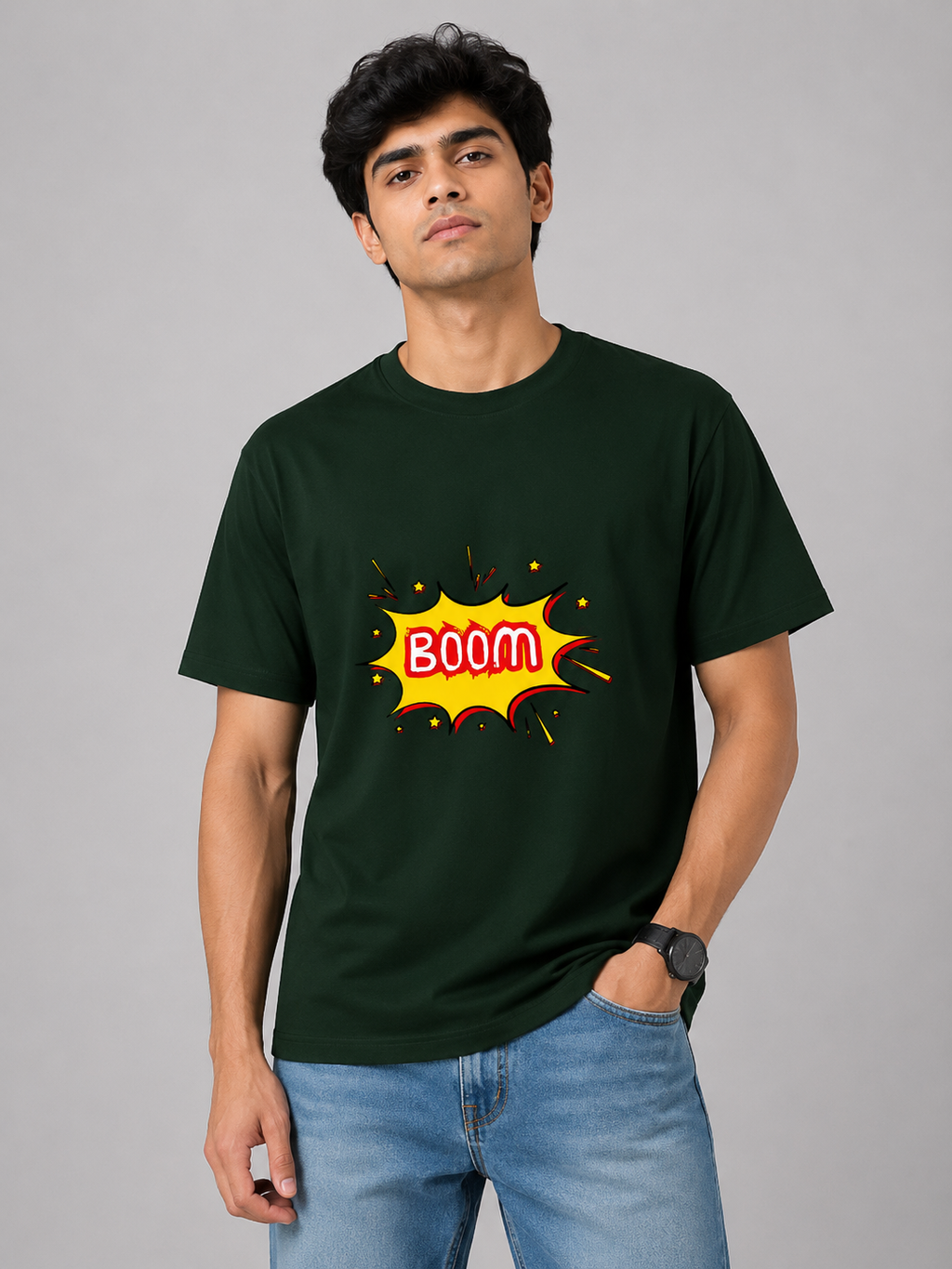 BOOM Graphic Printed Classic Crew Cotton T-Shirt for Men