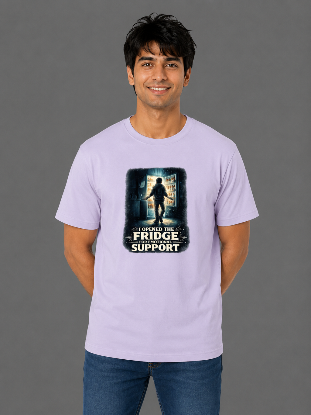 I Opened The Fridge For Emotional Support | Relatable Printed Men's Classic Crew Cotton T-Shirt | Printed Nonsense