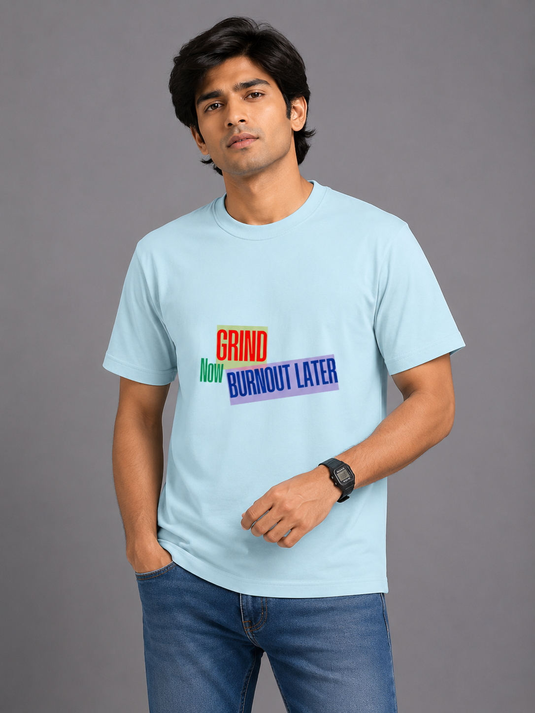 Grind Now Burnout Later - Classic Crew Cotton T-Shirt for Men