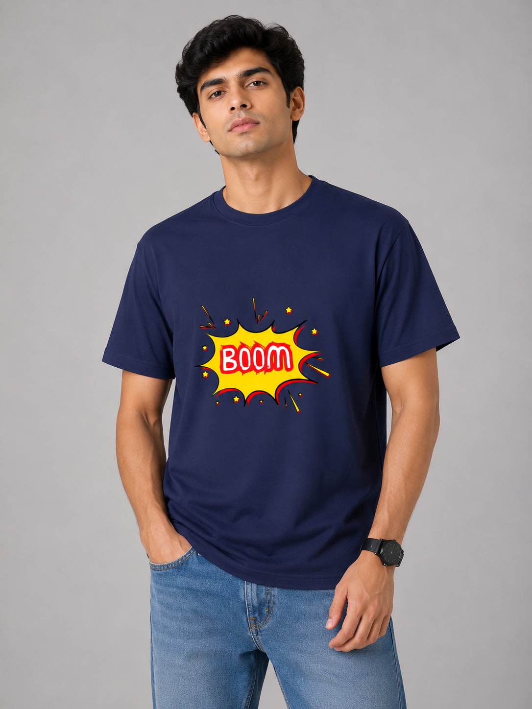 BOOM Graphic Printed Classic Crew Cotton T-Shirt for Men