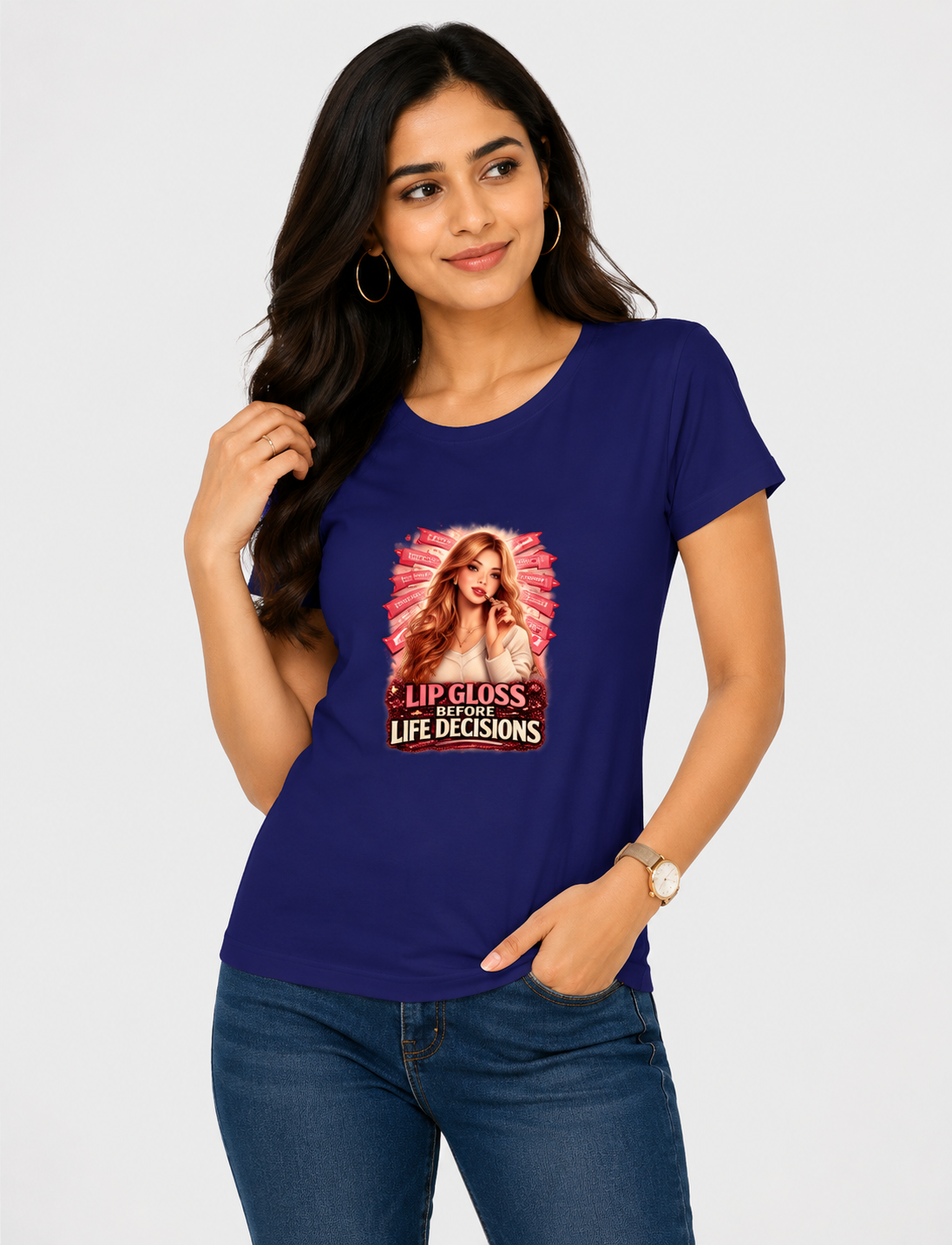 Lip Gloss Before Life Decisions - Classic Crew Cotton T-Shirt for Women