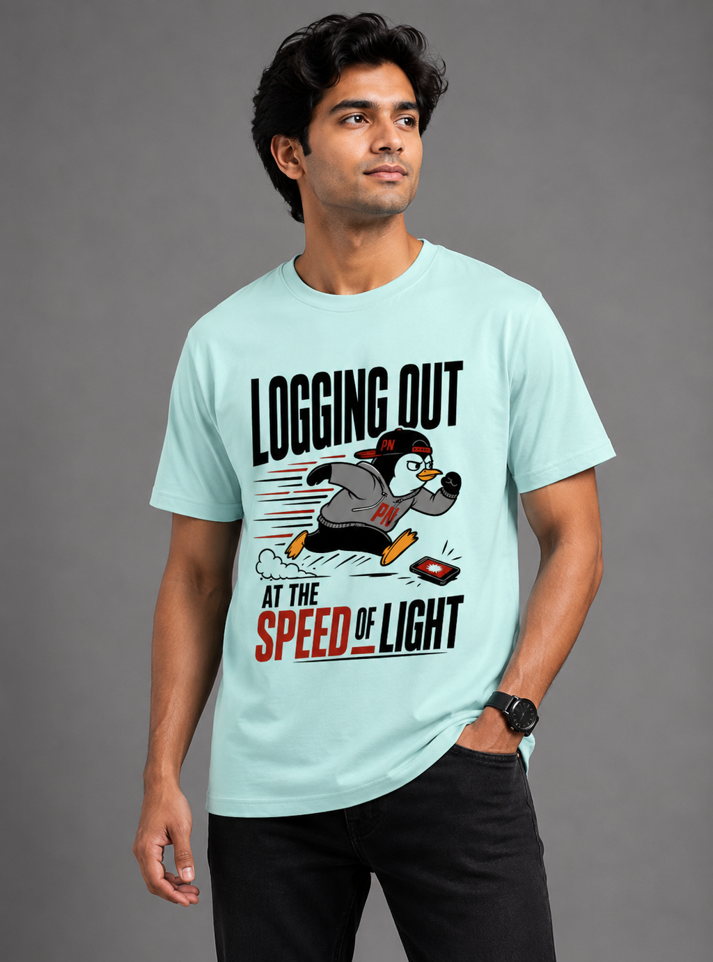 Logging Out at the Speed of Light Graphic T-Shirt | Cotton Printed Men's T-Shirt