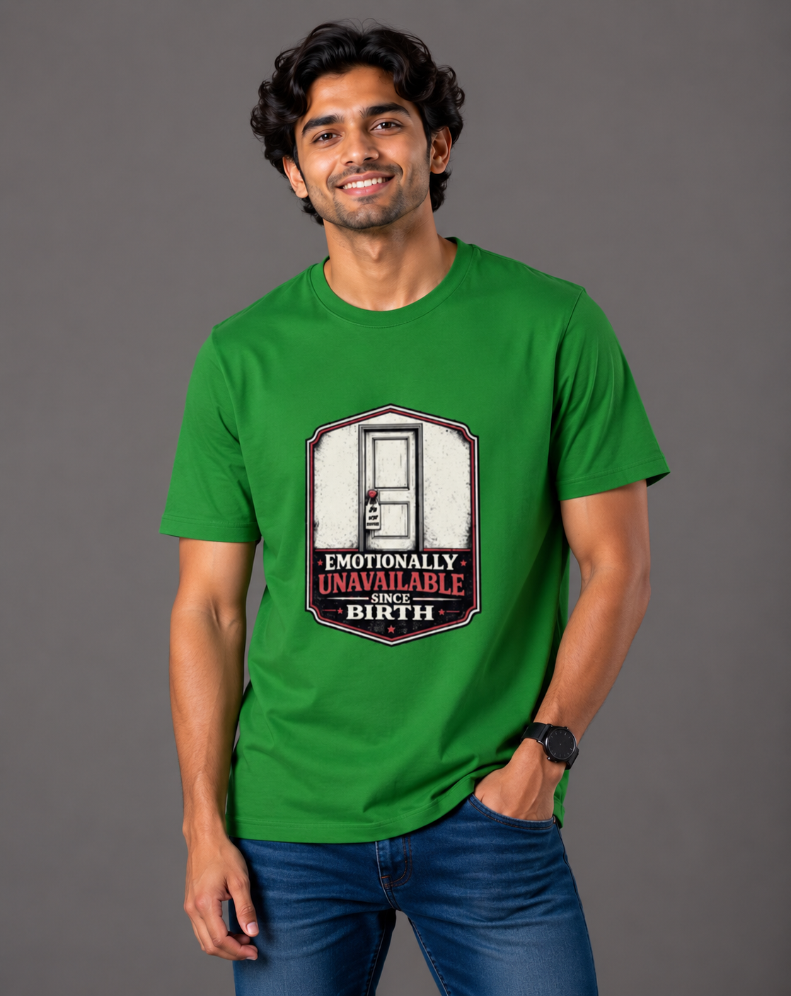 Emotionally Unavailable Since Birth - Classic Crew Cotton T-Shirt for Men