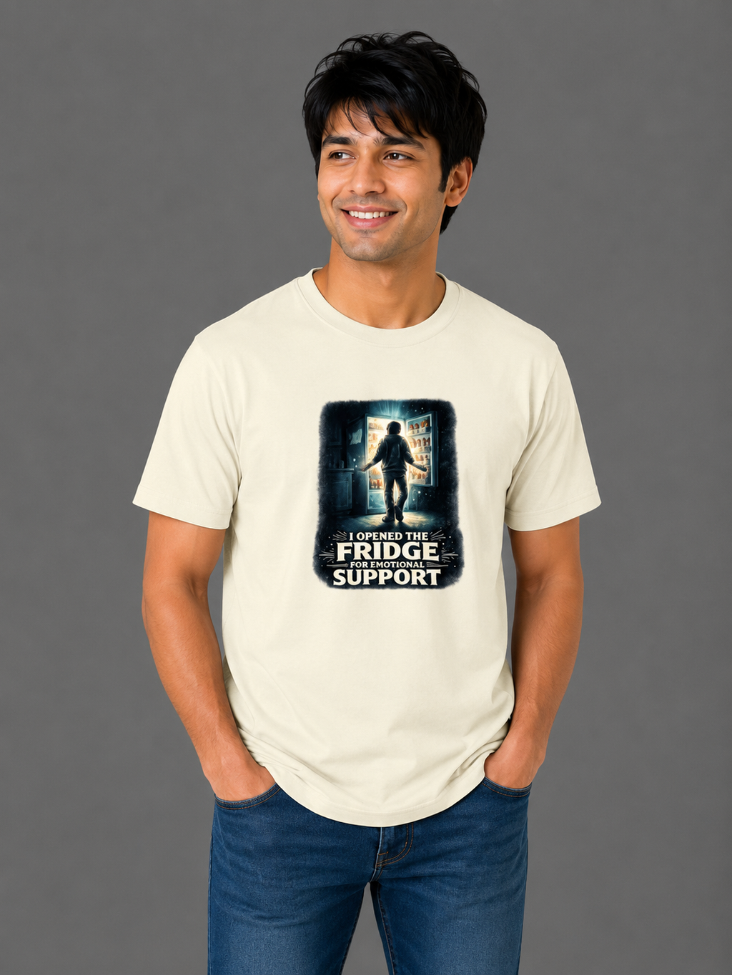 I Opened The Fridge For Emotional Support | Relatable Printed Men's Classic Crew Cotton T-Shirt | Printed Nonsense