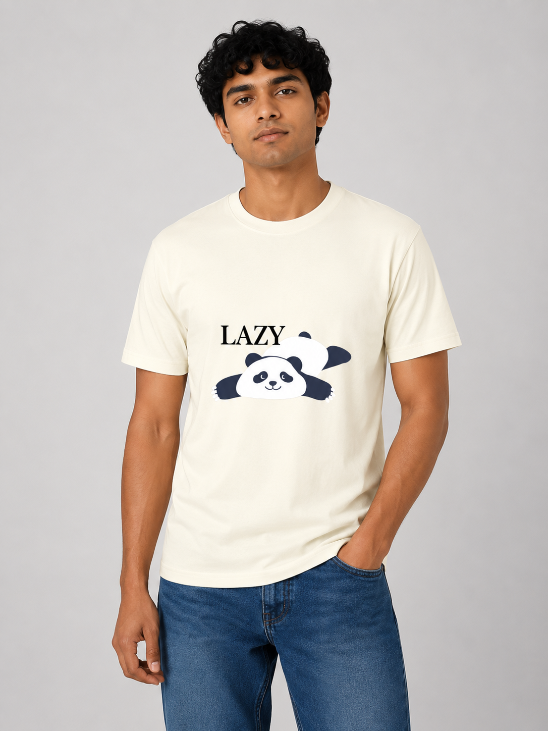 Lazy Panda - Classic Crew Cotton T-Shirt for Men