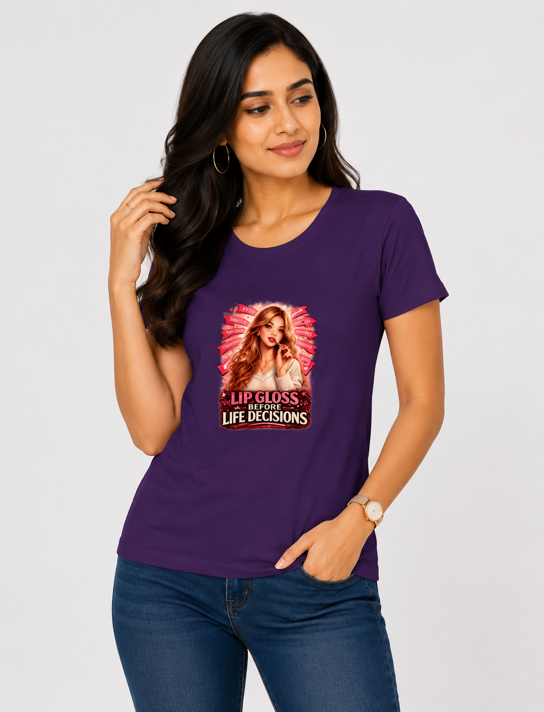 Lip Gloss Before Life Decisions - Classic Crew Cotton T-Shirt for Women