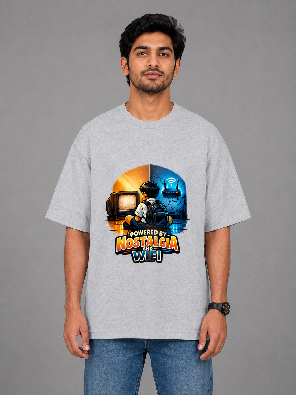 Powered By Nostalgia and WIFI - Classic Crew Oversized T-Shirt