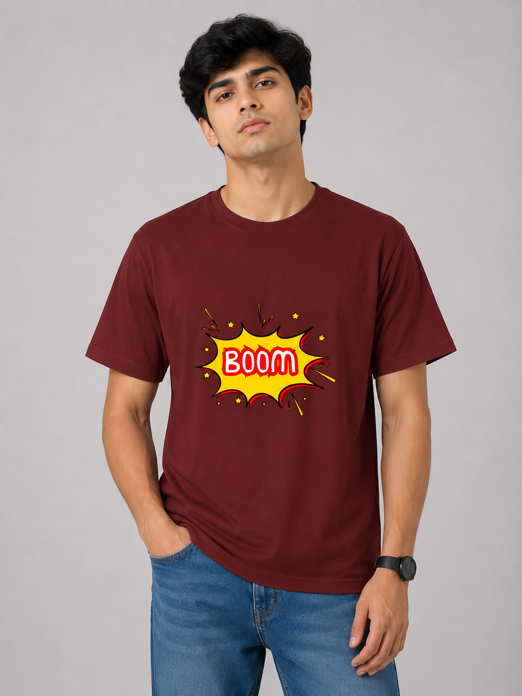 BOOM Graphic Printed Classic Crew Cotton T-Shirt for Men