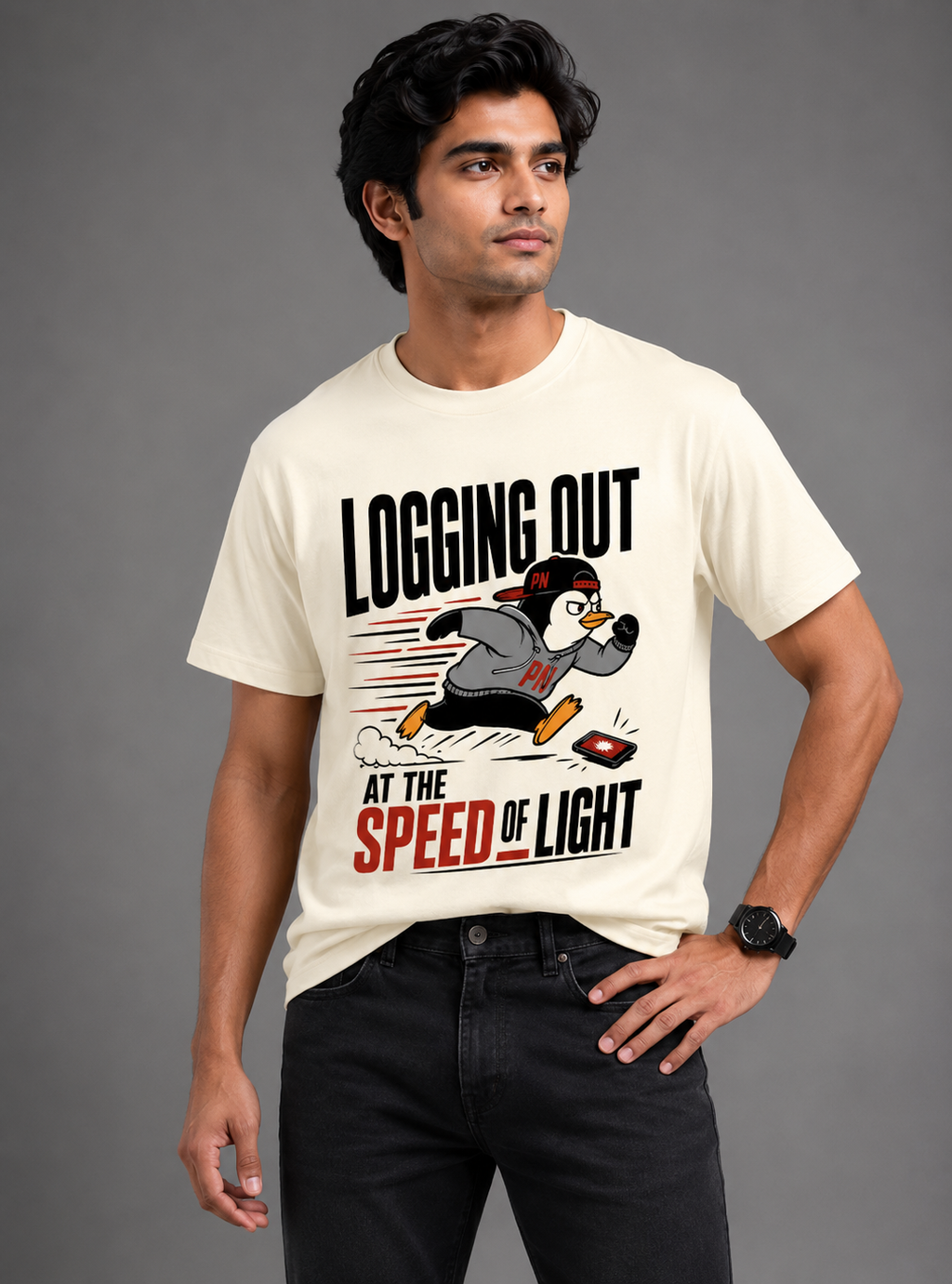 Logging Out at the Speed of Light Graphic T-Shirt | Cotton Printed Men's T-Shirt