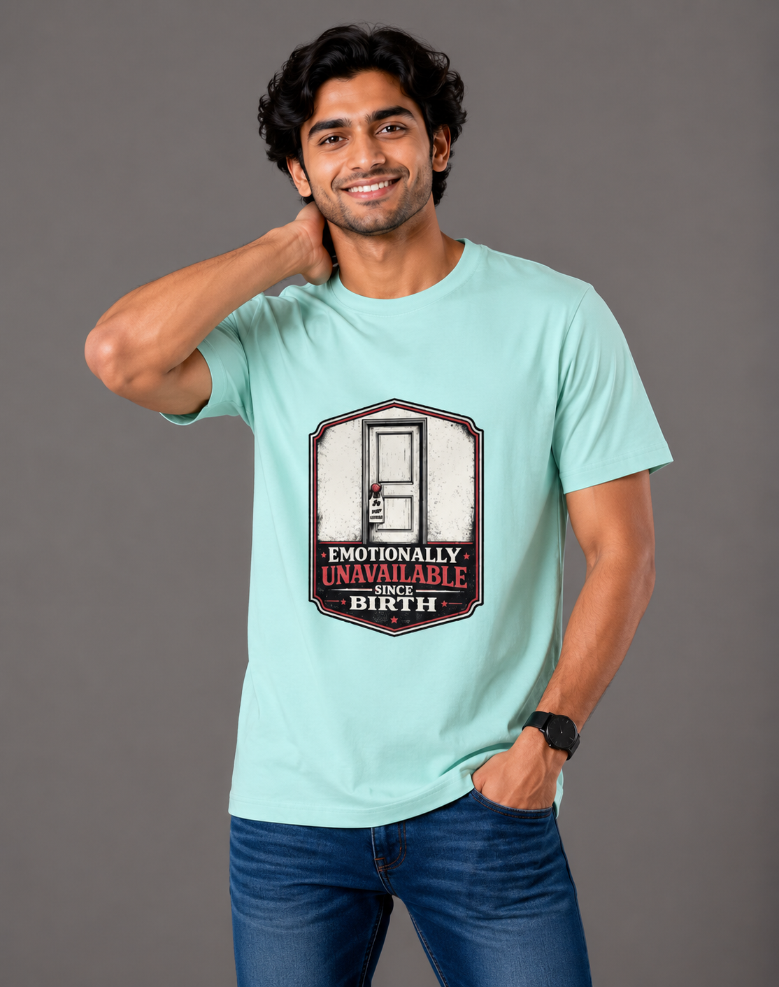 Emotionally Unavailable Since Birth - Classic Crew Cotton T-Shirt for Men