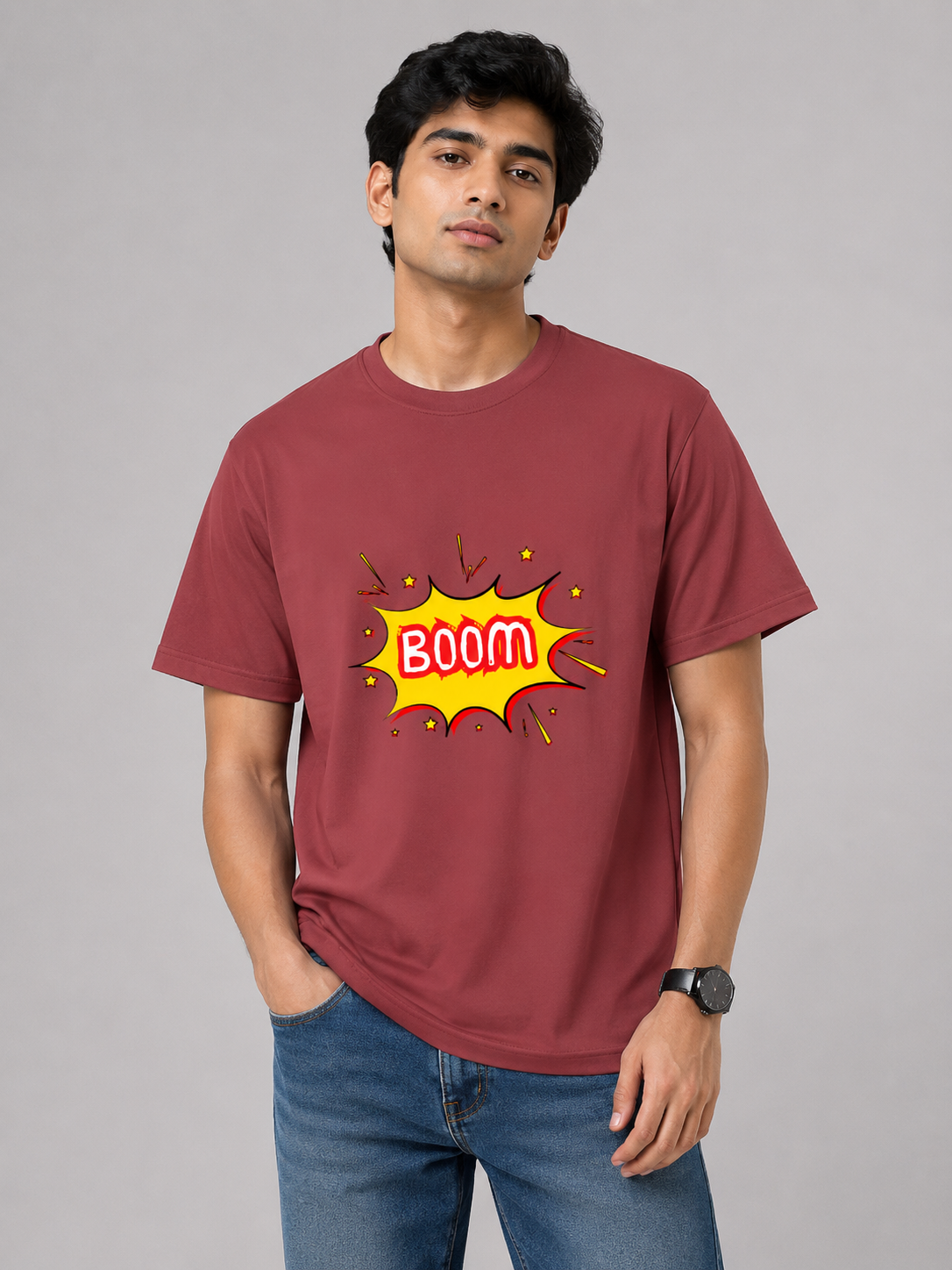BOOM Graphic Printed Classic Crew Cotton T-Shirt for Men